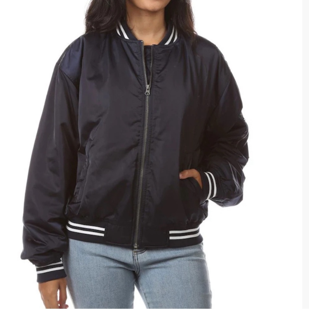 Navy satin bomber jacket
